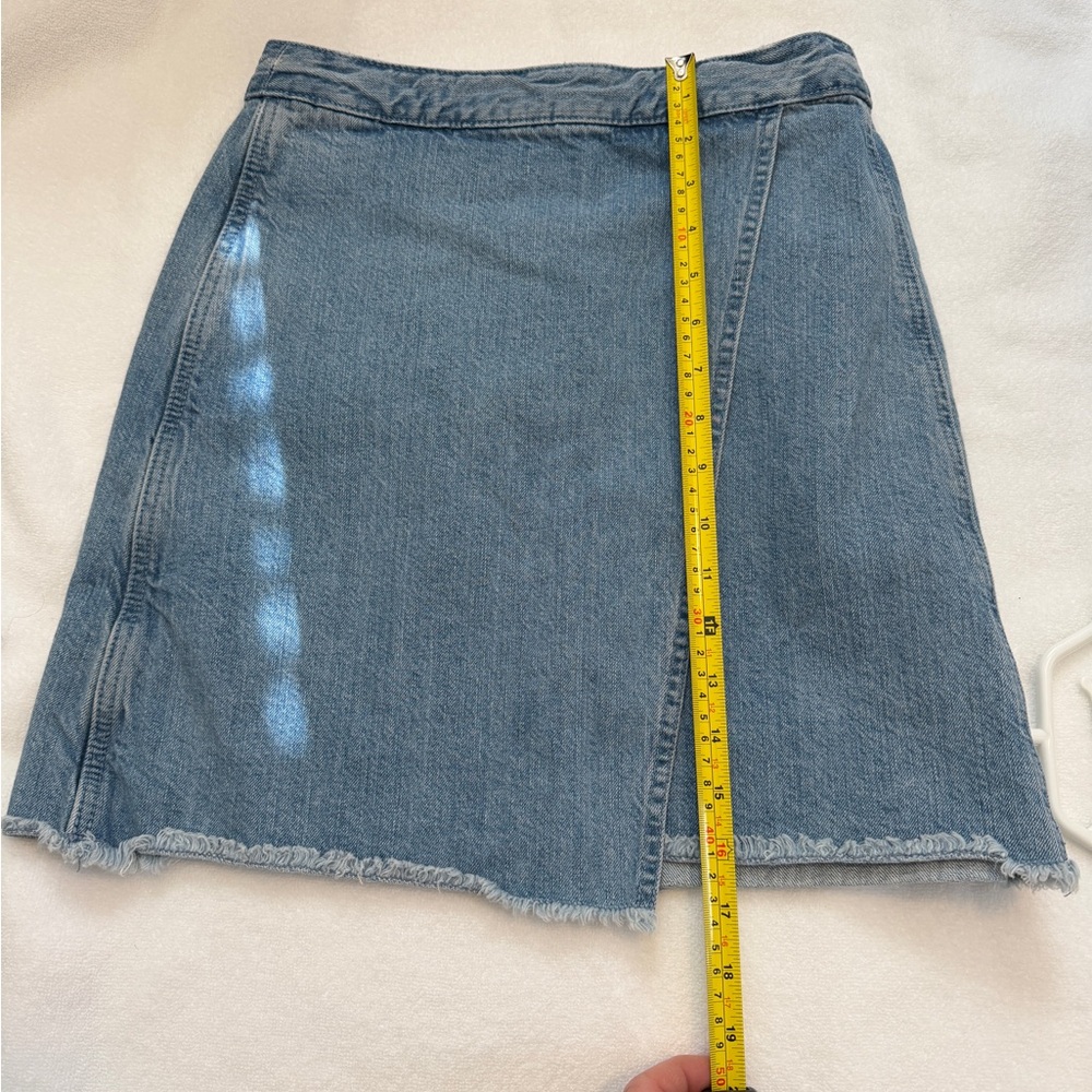 LOFT Chambray Light Blue Wrap-Style Mini Skirt - Picture 4 of 4